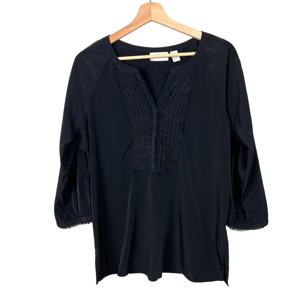 Chico's Black Embroidered Peasant‎ Boho Top Chico's Size 1 (Medium)